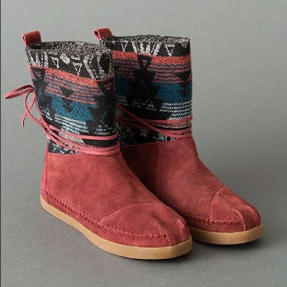 Toms Shoes - Tom’s Burgundy Suede Jacquard Nepal Boot